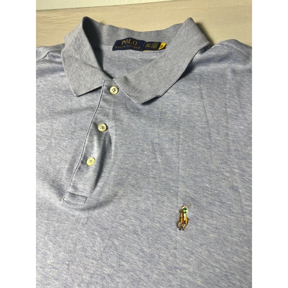 Polo Ralph Lauren Mens Pima Soft Polo Shirt 2XLT Heather Blue Preppy Classic
